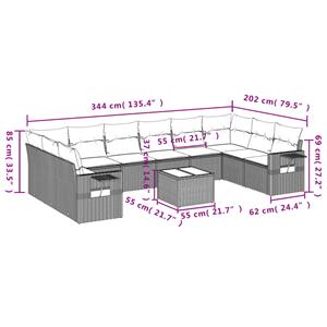 vidaXL 11-delige Loungeset met kussens poly rattan grijs