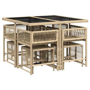 vidaXL 9-delige Tuinset met kussens poly rattan gemengd beige