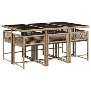 vidaXL 7-delige Tuinset met kussens poly rattan gemengd beige