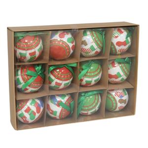 Gerimport Kerstballen - 12x st - 7,5 cm - rood/groen/wit - kunststof -