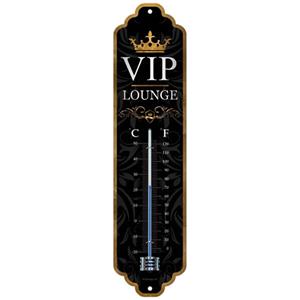 Nostalgic Art Binnen/buiten thermometer - VIP Lounge - Zwart/goud - metaal - 28 x 6.5 cm -
