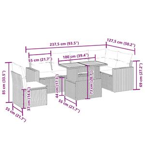 vidaXL 7-delige Loungeset met kussens poly rattan beige