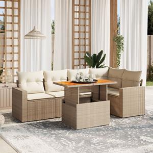 VidaXL 6-delige Loungeset met kussens poly rattan beige