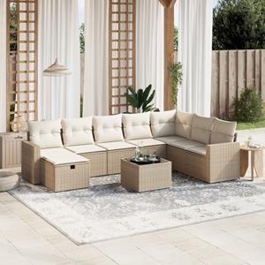 VidaXL 9-delige Loungeset met kussens poly rattan beige