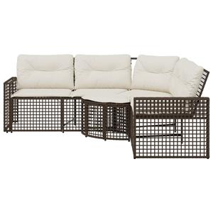 vidaXL Tuinbank met kussens en voetensteun L-vormig poly rattan bruin