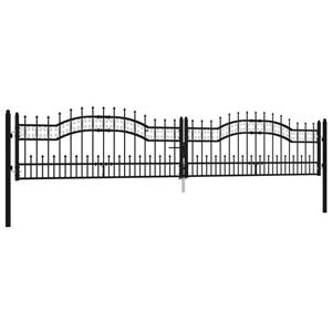vidaXL Poort met spijlpunten 406x120 cm gepoedercoat staal zwart