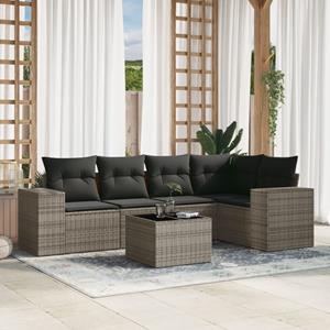 VidaXL 6-delige Loungeset met kussens poly rattan grijs