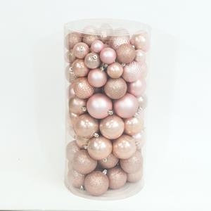 Decoris 100 Onbreekbare kerstballen in koker mix poeder roze - 