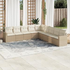 VidaXL 9-delige Loungeset met kussens poly rattan beige