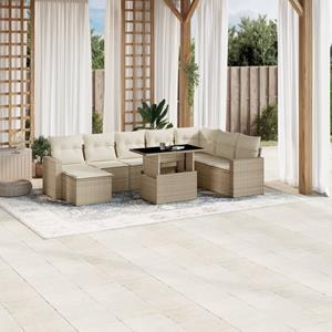 VidaXL 9-delige Loungeset met kussens poly rattan beige