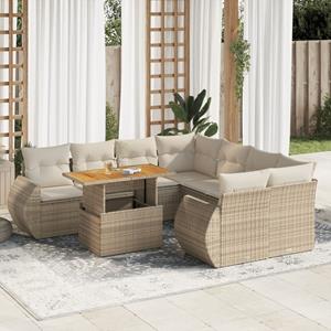 VidaXL 9-delige Loungeset met kussens poly rattan beige