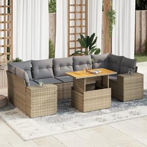 VidaXL 8-delige Loungeset met kussens poly rattan beige