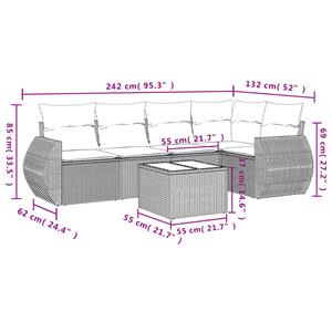 vidaXL 6-delige Loungeset met kussens poly rattan beige