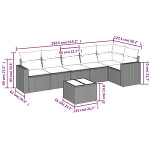 vidaXL 7-delige Loungeset met kussens poly rattan beige