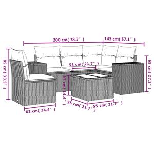 vidaXL 6-delige Loungeset met kussens poly rattan beige