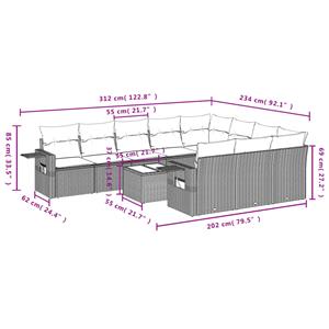 vidaXL 11-delige Tuinset met kussens poly rattan beige