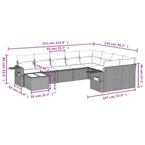 vidaXL 10-delige Loungeset met kussens poly rattan beige