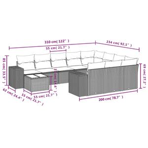 vidaXL 11-delige Tuinset met kussens poly rattan beige