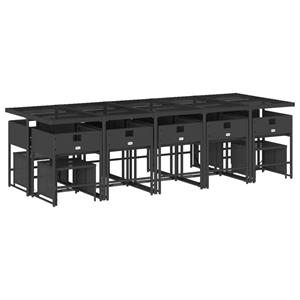 vidaXL 15-delige Tuinset met kussens poly rattan zwart