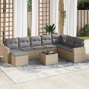 VidaXL 9-delige Loungeset met kussens poly rattan beige