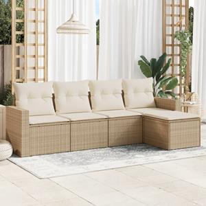 VidaXL 5-delige Loungeset met kussens poly rattan beige