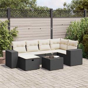 VidaXL 7-delige Loungeset met kussens poly rattan zwart