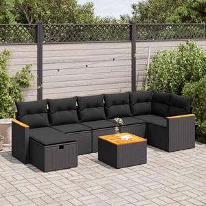 VidaXL 8-delige Loungeset met kussens poly rattan zwart