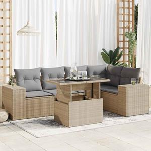 VidaXL 6-delige Loungeset met kussens poly rattan beige