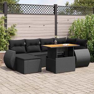 VidaXL 7-delige Loungeset met kussens poly rattan zwart