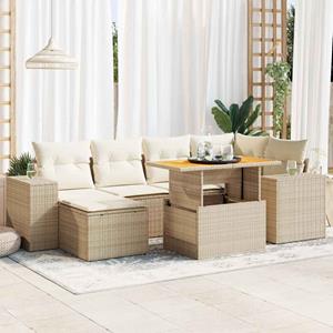 VidaXL 7-delige Loungeset met kussens poly rattan beige