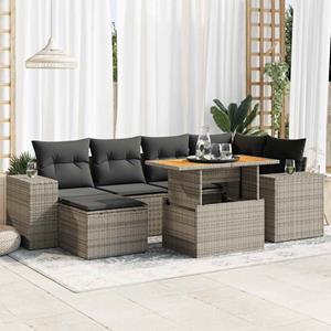 VidaXL 7-delige Loungeset met kussens poly rattan grijs