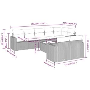 vidaXL 9-delige Loungeset met kussens poly rattan grijs