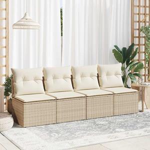 vidaXL 4-delige Loungeset met kussens poly rattan acacia beige