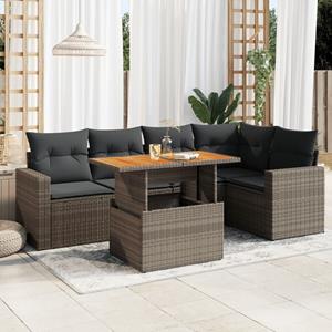 VidaXL 6-delige Loungeset met kussens poly rattan grijs