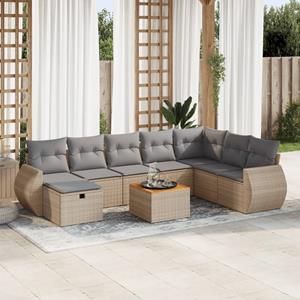 VidaXL 9-delige Loungeset met kussens poly rattan beige