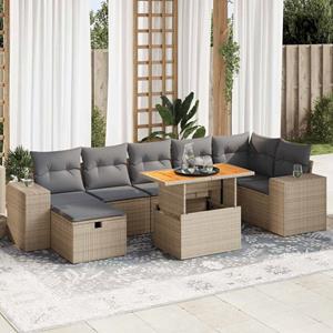 VidaXL 5-delige Loungeset met kussens poly rattan en acaciahout beige