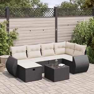 VidaXL 7-delige Loungeset met kussens poly rattan zwart