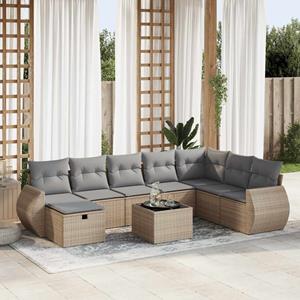 VidaXL 9-delige Loungeset met kussens poly rattan beige