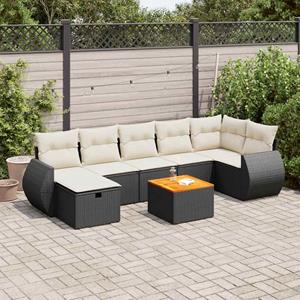VidaXL 8-delige Loungeset met kussens poly rattan zwart