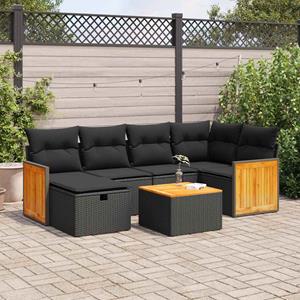 VidaXL 7-delige Loungeset met kussens poly rattan zwart