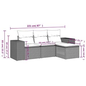 vidaXL 4-delige Loungeset met kussens poly rattan bruin