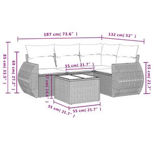 vidaXL 5-delige Loungeset met kussens poly rattan bruin