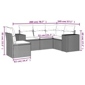 vidaXL 5-delige Loungeset met kussens poly rattan bruin