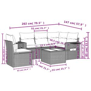 vidaXL 6-delige Loungeset met kussens poly rattan bruin