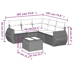 vidaXL 6-delige Loungeset met kussens poly rattan bruin
