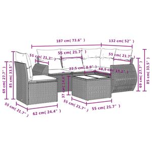vidaXL 6-delige Loungeset met kussens poly rattan bruin