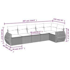 vidaXL 6-delige Loungeset met kussens poly rattan bruin