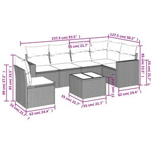 vidaXL 7-delige Loungeset met kussens poly rattan bruin