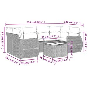 vidaXL 7-delige Loungeset met kussens poly rattan bruin