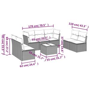 vidaXL 8-delige Loungeset met kussens poly rattan bruin